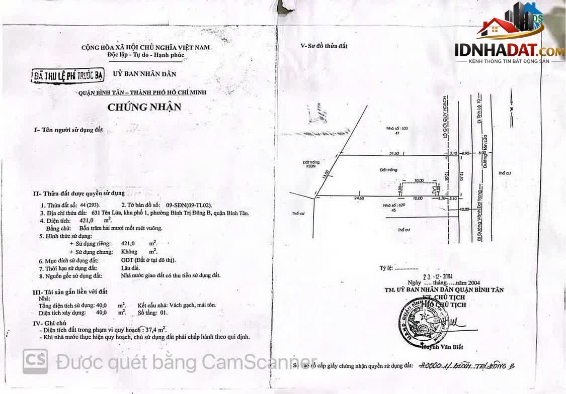 Bán đất đường Tên Lửa – Phường cũ Bình Trị Đông B Quận Bình Tân – Thành phố Hồ Chí Minh 421 m² – Thỏa thuận