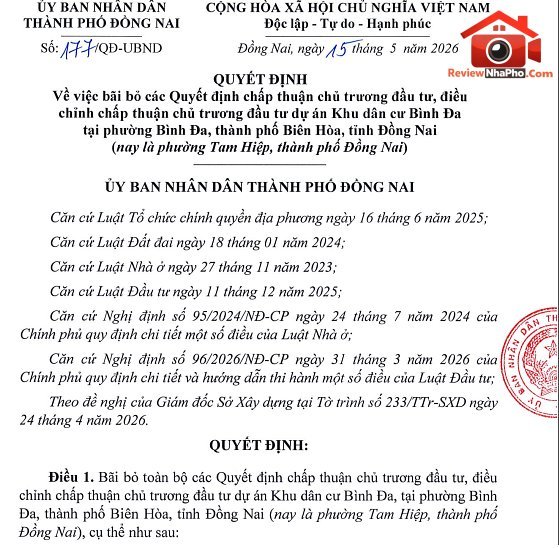 Đồng Nai hủy bỏ các quyết định liên quan dự án Khu dân cư Bình Đa ở trung tâm Biên Hòa- Ảnh 1. Đồng Nai hủy bỏ các quyết định liên quan dự án Khu dân cư Bình Đa ở trung tâm Biên Hòa- Ảnh 1.