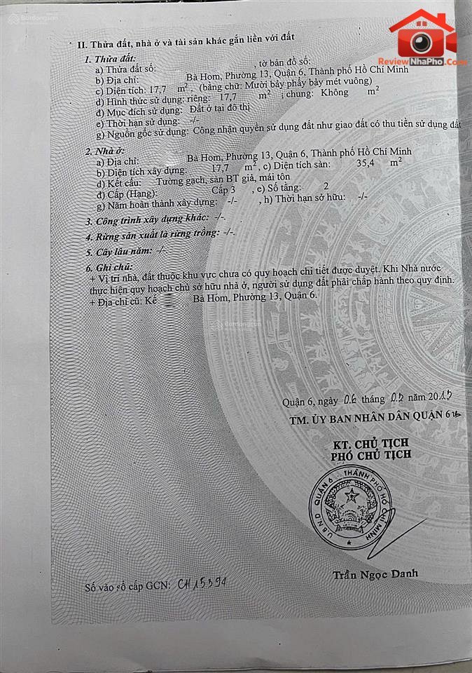 Bán nhà đất Đường Bà Hom – Phường cũ 13 Quận 6 – Thành phố Hồ Chí Minh REVIEW NHÀ PHỐ 18 m2 – 2.35 tỷ