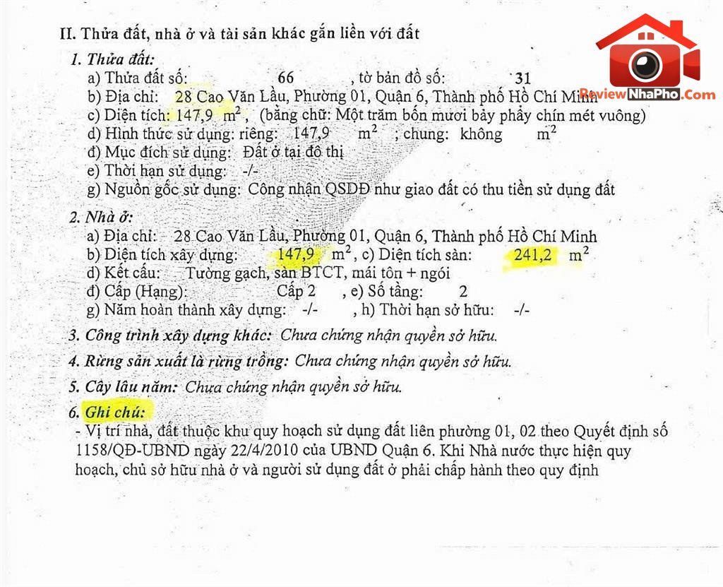 Bán nhà đất Đường Cao Văn Lầu – Phường cũ Bình Tiên Quận 6 – Thành phố Hồ Chí Minh REVIEW NHÀ PHỐ 147 m2 20.5 tỷ