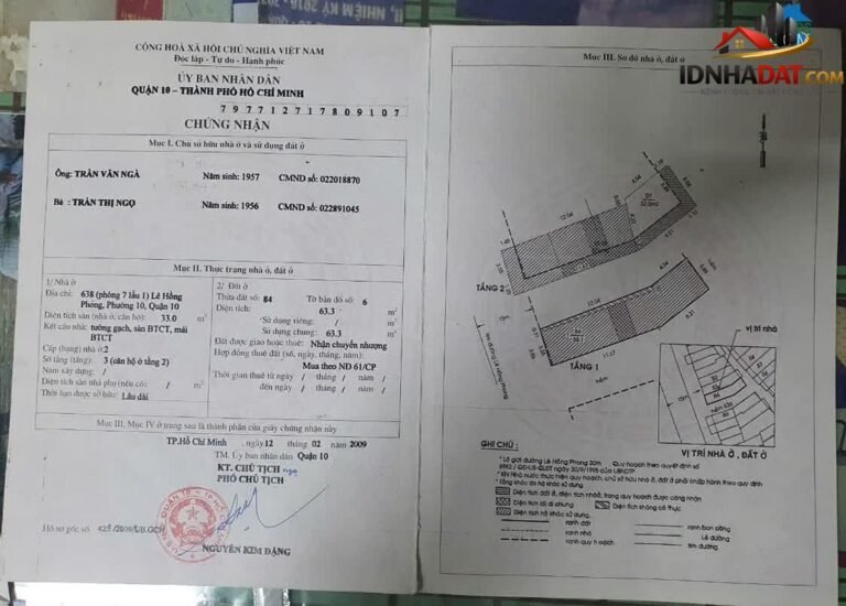 Bán nhà đất Đường Lê Hồng Phong – Phường cũ 10 Quận 10 – Thành phố Hồ Chí Minh – Diện tích 33m² – Giá 2.394 tỷ