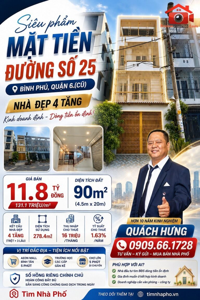 bán nhà mt đường số 25 bình phú quận 6 – 4 tầng – hđt cao – chỉ 11.8 tỷ – bán nhà đất đường bình phú – phường cũ 10 quận 6 – phường mới bình phú – thành phố hồ chí minh 90m2