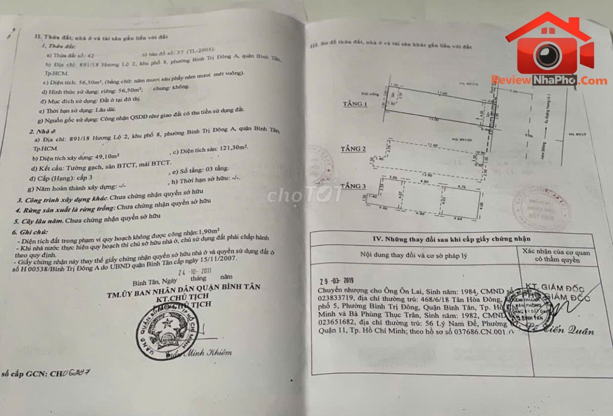 Bán nhà đất Đường Hương Lộ 2 – Phường cũ Bình Trị Đông Quận Bình Tân – Phường mới Bình Trị Đông – Thành phố Hồ Chí Minh 56m2 7.5 tỷ