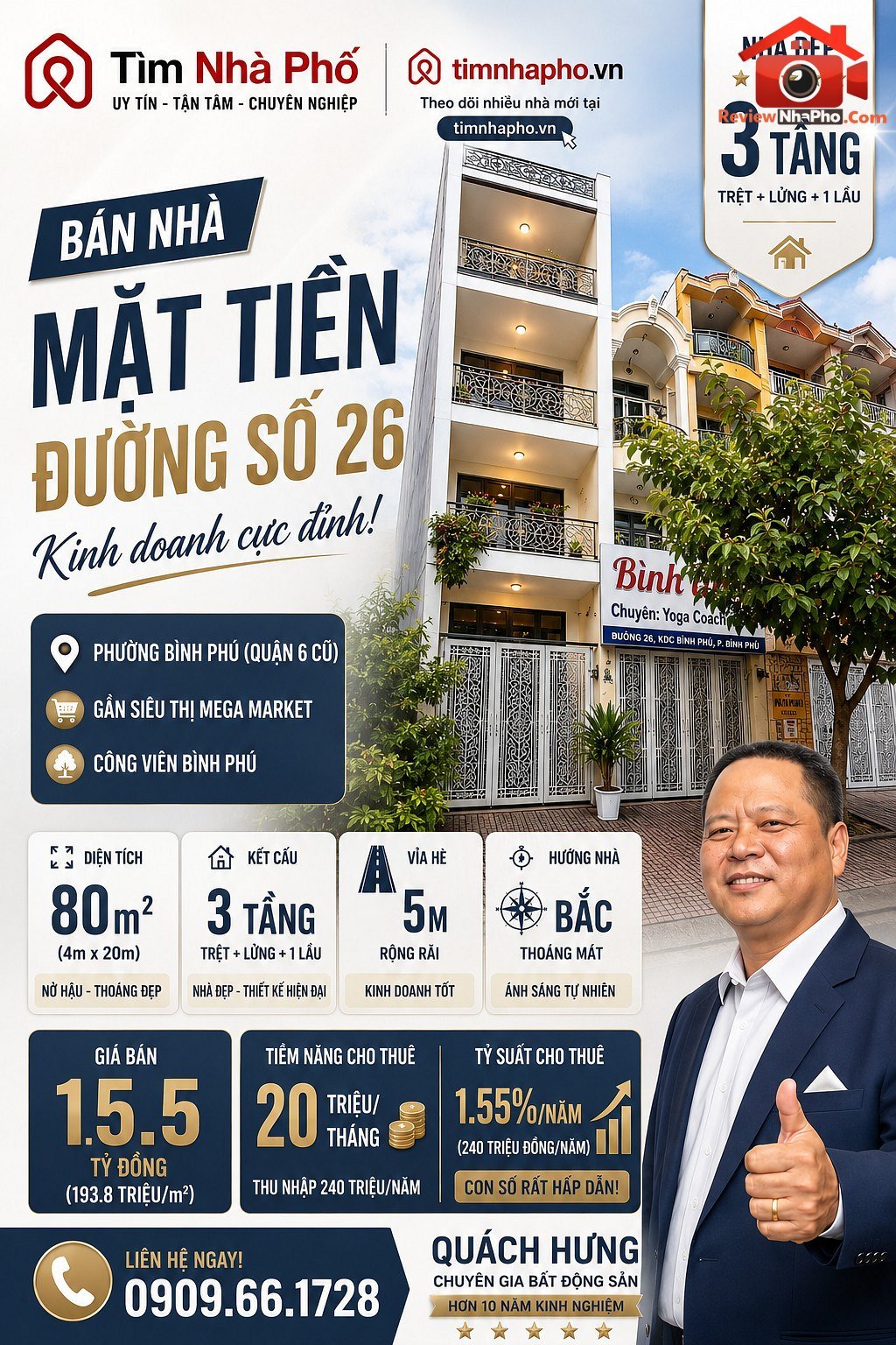 Bán nhà đất Đường Bình Phú – Phường cũ Bình Phú Quận 6 – Phường mới Bình Phú – Thành phố Hồ Chí Minh 80m2 – 15.5 tỷ