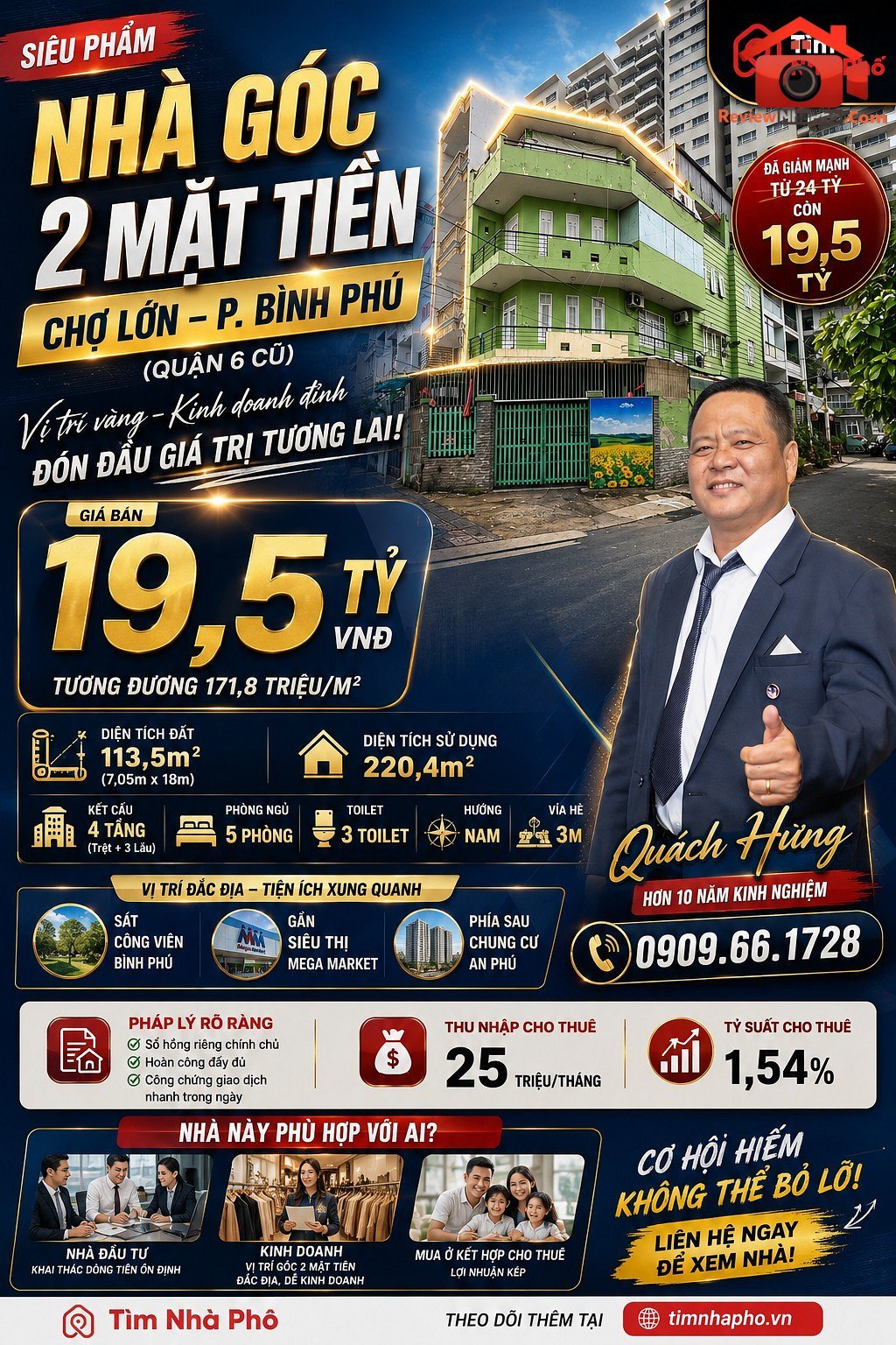 Nhà góc 2 mặt tiền chợ lớn, quận 6 – Phường cũ Bình Phú – Phường mới Bình Phú – Thành phố Hồ Chí Minh 114m2 19.5 tỷ