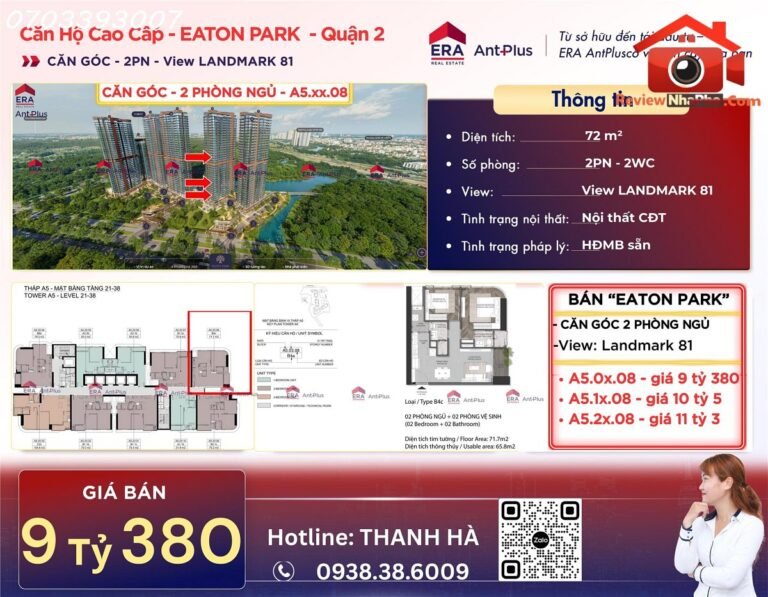 Chủ nhà eaton park – bán nhà đi mỹ – bán căn góc 2pn – đã có hđmb – công chứng ngay Bán nhà đất Đường Mai Chí Thọ – Phường cũ An Phú Quận 2 – Phường mới An Phú – Thành phố Hồ Chí Minh 72m2 10.5 tỷ