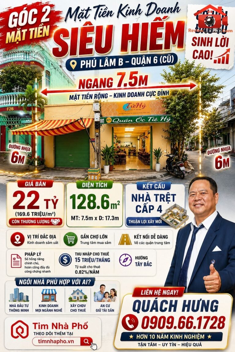 Nhà góc 2mt cư xá phú lâm b – phố ẩm thự quận 6 – diện tích 129m2 – giá 22000000000