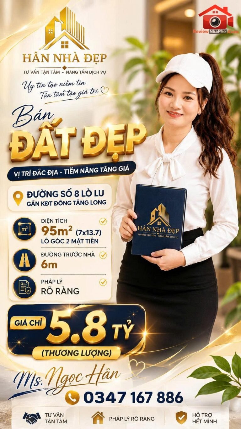Đất đẹp góc 2 mặt tiền đường 8 – Phường Trường Thạnh – Thành phố Hồ Chí Minh – Diện tích 95m2 – Giá 5.8 tỷ