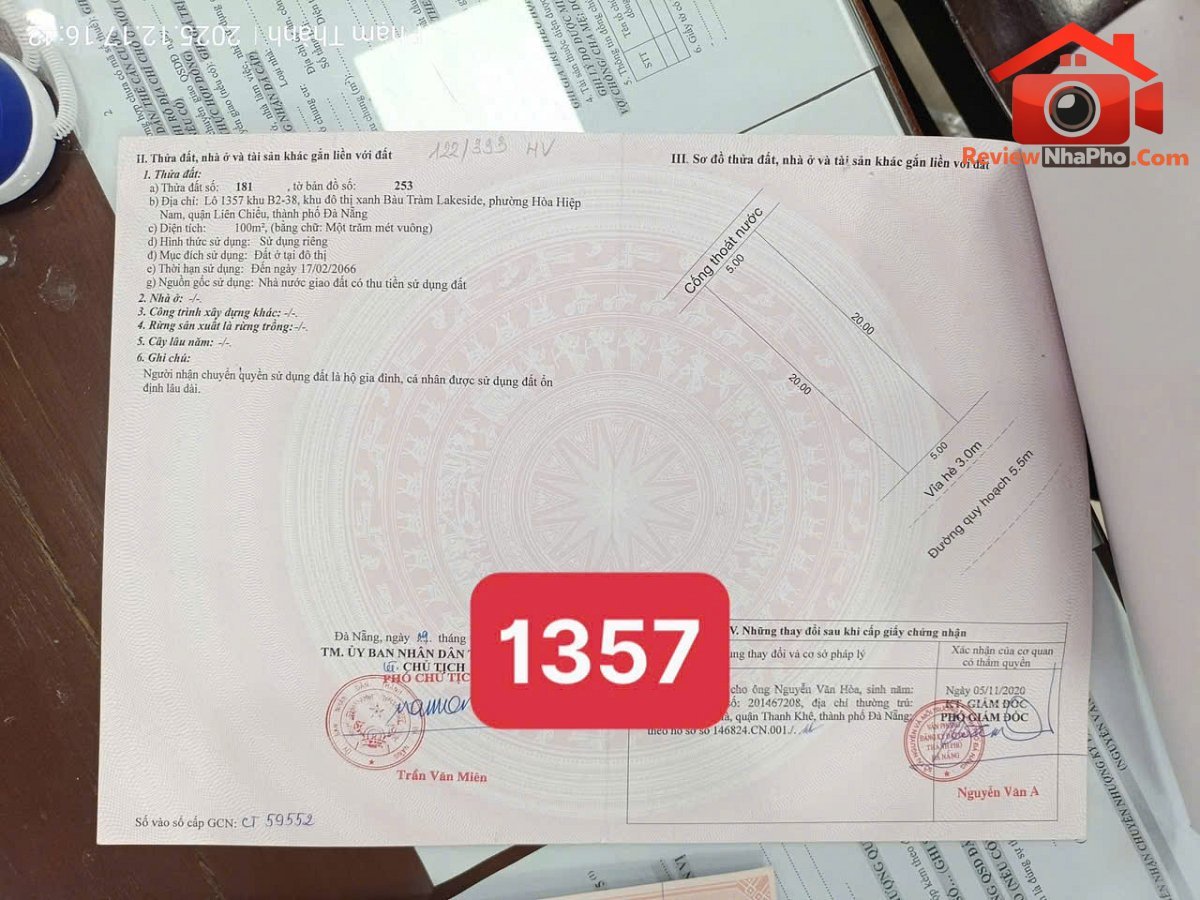Chào bán lô đất mặt tièn đường 5.5m khu bầu tràm đường trung lập 5 – Đường trung lập 5 – Phường cũ Hòa Hiệp Bắc Quận Liên Chiểu – Phường mới Hòa Hiệp Bắc – Thành phố Đà Nẵng – Diện tích 100m2 – Giá 3.95 tỷ