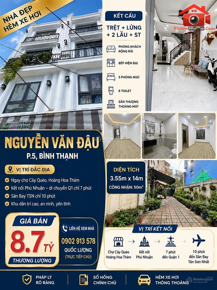 Nhà đẹp hẻm xe hơi Nguyễn Văn Đậu – Phường cũ 5 Quận Bình Thạnh – Thành phố Hồ Chí Minh REVIEW NHÀ PHỐ 50 m2 – 8.7 tỷ