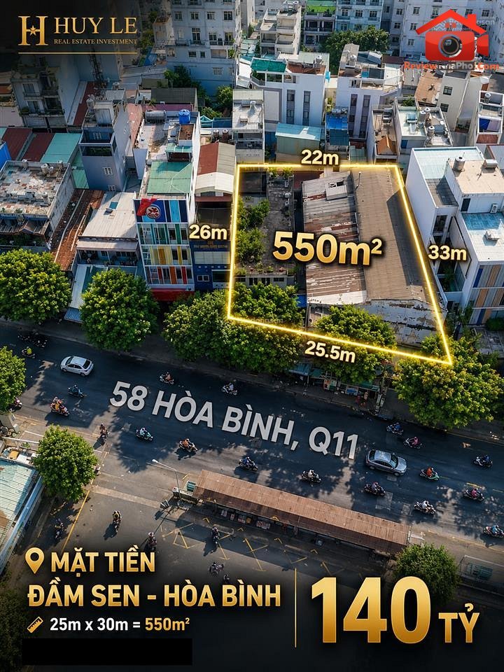 140 tỷ – Diện tích 550 m² – Bán đất mặt tiền Đường Hòa Bình – Quận 11 – Thành phố Hồ Chí Minh REVIEW NHÀ PHỐ
