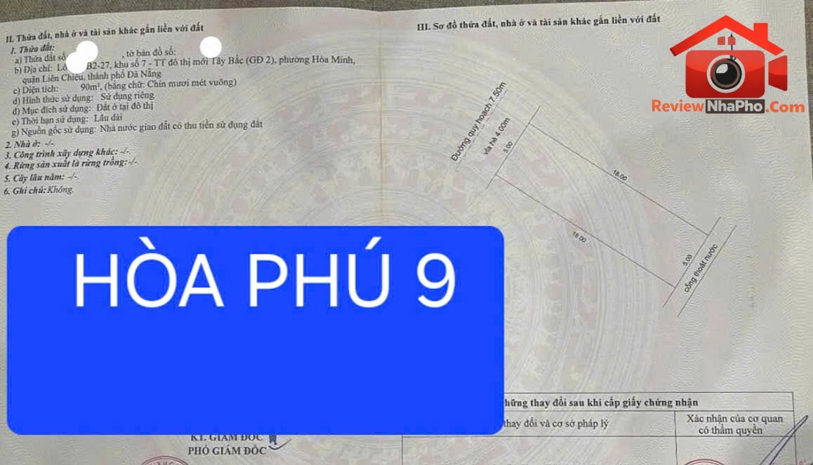 Bán đất mặt tiền đường hòa phú 9 – Phường cũ Hòa Minh Quận Liên Chiểu – Phường mới Hòa Khánh – Thành phố Đà Nẵng 90m2 6 tỷ