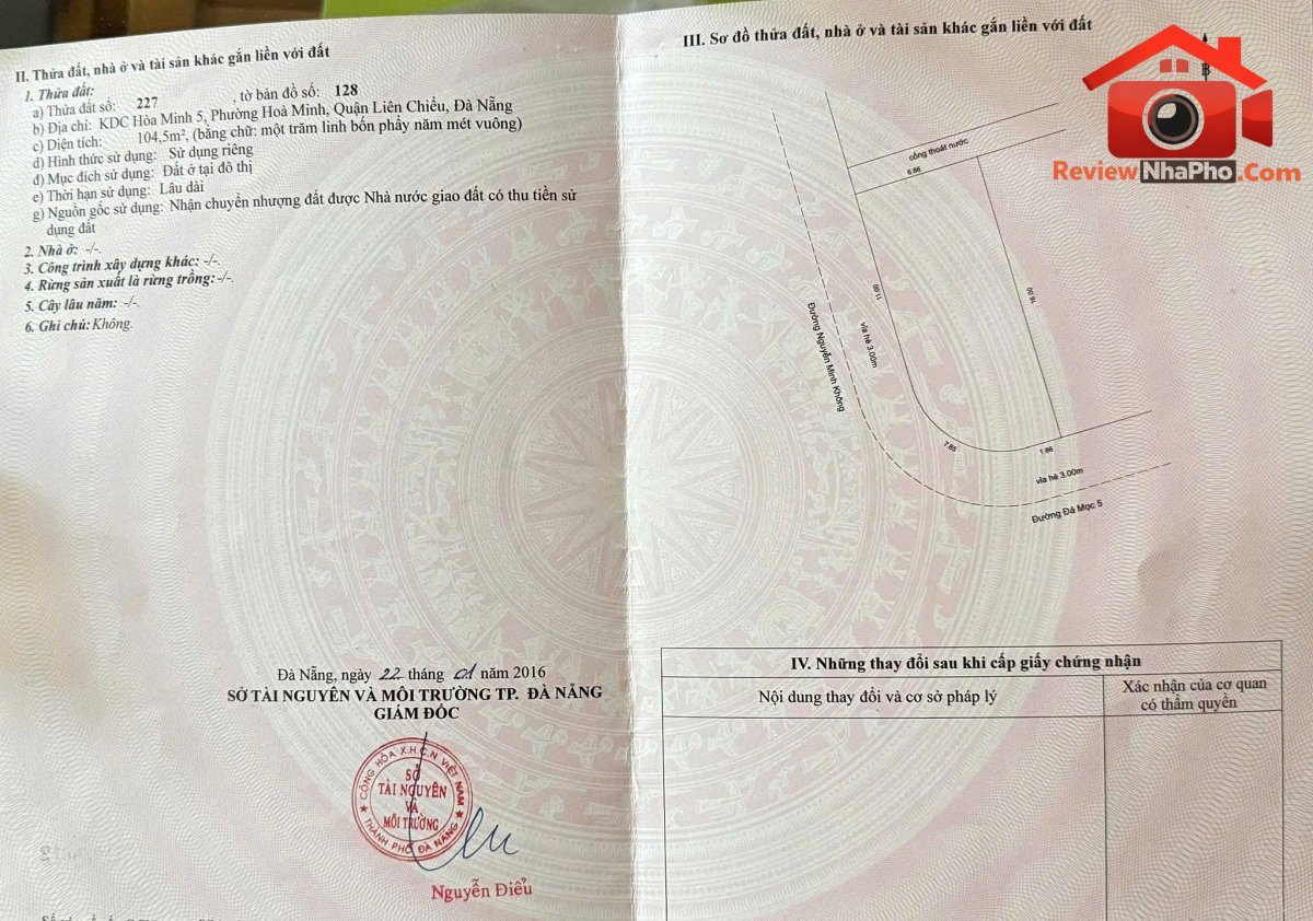 Siêu phẩm lô góc 2 mặt tiền – đường Đá Mọc 5 – phường Hòa Minh – thành phố Đà Nẵng – diện tích 105m2 – giá 6.5 tỷ
