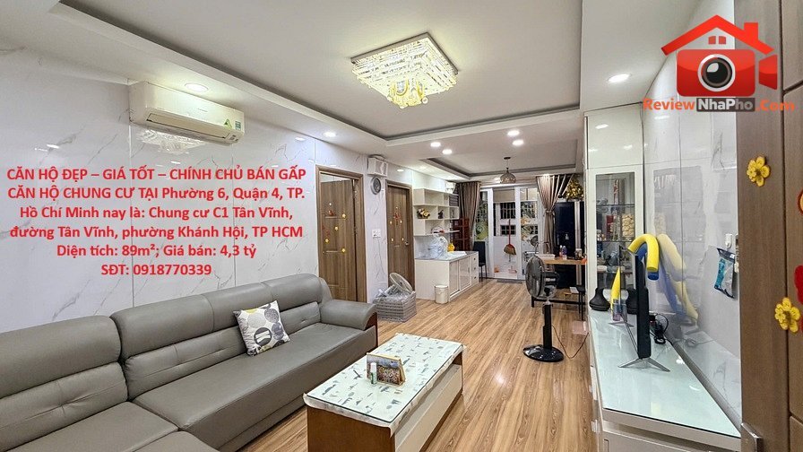 Căn hộ đẹp giá tốt chính chủ cần bán gấp căn hộ chung cư tại phường 6, quận 4, tp. hồ chí minh Bán nhà đất Đường Tân Vĩnh – Phường cũ 6 Quận 4 – Phường mới Khánh Hội – Thành phố Hồ Chí Minh 89m2 4.3 tỷ