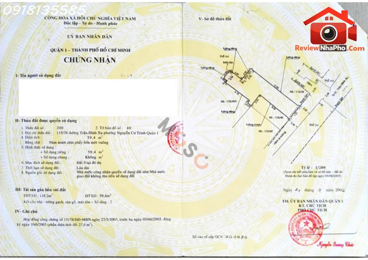 Bán nhà đất Đường Trần Đình Xu – Phường cũ Nguyễn Cư Trinh Quận 1 – Phường mới Nguyễn Cư Trinh – Thành phố Hồ Chí Minh 59m2 15.6 tỷ