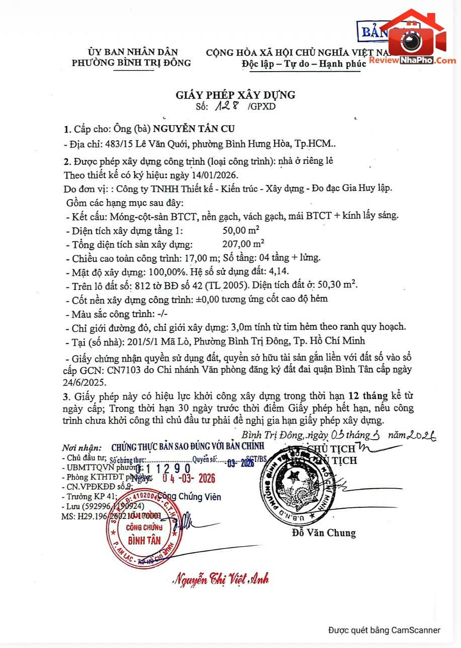 Chính chủ bán nhà 1 trệt 3 lầu Đường Mã Lò – Phường cũ Bình Trị Đông A Quận Bình Tân – Thành phố Hồ Chí Minh diện tích 50m2 giá 6.8 tỷ