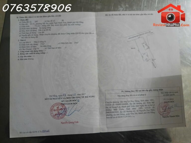 Bán nhà đất Đường Mỹ An – Phường cũ Mỹ An Quận Ngũ Hành Sơn – Phường mới Mỹ An – Thành phố Đà Nẵng 75.2m2 4.9 tỷ