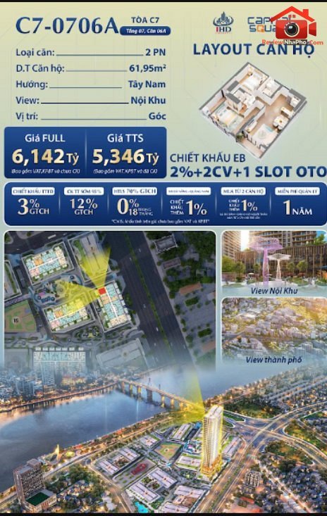 Căn góc 2PN tầng đẹp   Thiết kế tối ưu, không gian sống lý tưởng Bán nhà đất Đường Capital Square – Phường cũ Sơn Trà Quận Sơn Trà – Phường mới Sơn Trà – Thành phố Đà Nẵng 61m2 5.3 tỷ