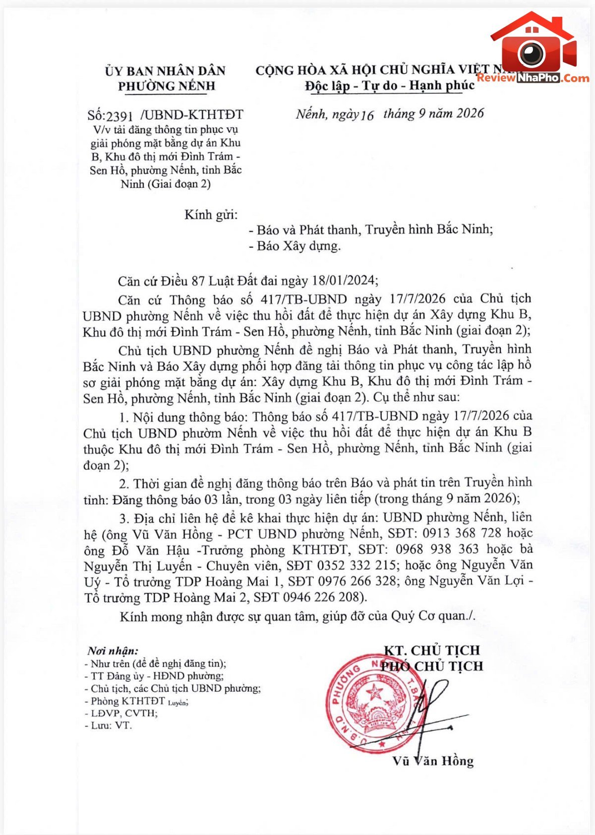 Bắc Ninh thông báo thu hồi đất thực hiện Khu đô thị mới Đình Trám - Sen Hồ (lần 1)- Ảnh 2.
