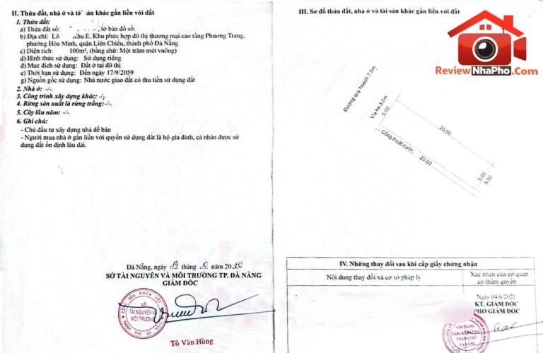 Bán đất đường Hòa Phú 26 – Phường cũ Hòa Minh Quận Liên Chiểu – Phường mới Hòa Khánh – Thành phố Đà Nẵng 100m2 6.5 tỷ