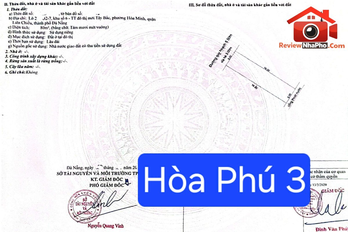 Bán gấp đất mặt tiền đường hoà phú 3 – Phường cũ Hòa Minh Quận Liên Chiểu – Phường mới Hòa Khánh – Thành phố Đà Nẵng 5.45 tỷ 80m2