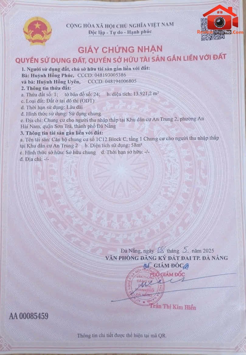 Chính chủ cần bán căn hộ tầng trệt-sổ hồng đường Ngô Quyền – Phường cũ An Hải Nam Quận Sơn Trà – Phường mới An Hải Tây – Thành phố Đà Nẵng 58m2 2.98 tỷ