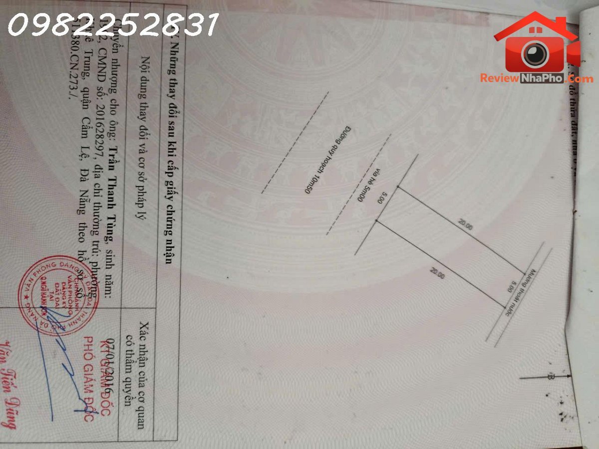Chính chủ cần bán đất gấp tại đường cao hồng lãnh – phường cũ hòa quý quận ngũ hành sơn – phường mới ngũ hành sơn – thành phố đà nẵng diện tích 100m2 giá 5.1 tỷ