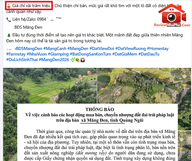 Cảnh báo vi phạm rao bán đất công tại Măng Đen