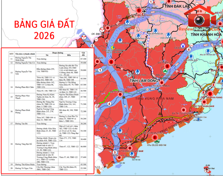 Giá đất Lâm Đồng 2026: 531 tuyến đường bổ sung mới