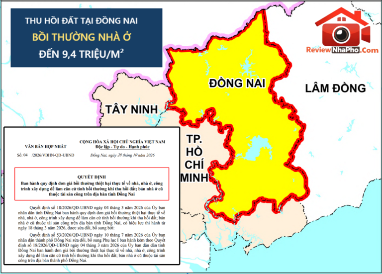 Thu hồi đất Đồng Nai: Đơn giá bồi thường cụ thể 2026