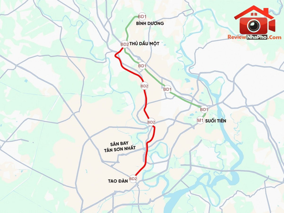 Theo phương án mới, tuyến Metro số 2 Thủ Dầu Một - Bình Dương sẽ được kéo dài đến ga Tao Đàn. Đồ họa: Ngọc Tân
