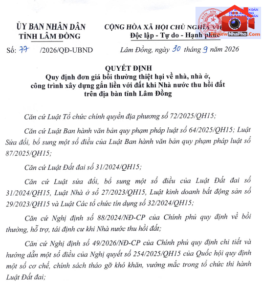 Lâm Đồng quy định mới về bồi thường nhà, công trình khi thu hồi đất thay thế 4 quyết định cũ- Ảnh 1. Lâm Đồng quy định mới về bồi thường nhà, công trình khi thu hồi đất thay thế 4 quyết định cũ- Ảnh 1.