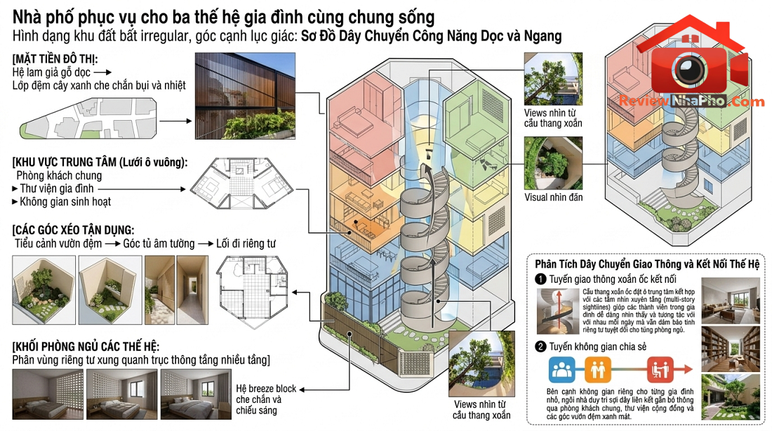 Nhà phố ba thế hệ tại Hà Đông: 3 khoảng vườn đan xen hóa giải khu đất hình lục giác- Ảnh 3. Nhà phố ba thế hệ tại Hà Đông: 3 khoảng vườn đan xen hóa giải khu đất hình lục giác- Ảnh 3.